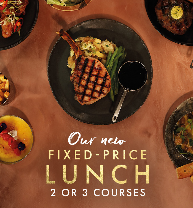 Fixed‑Price Lunch menu with 2 or 3 courses, featuring pork chop, meatballs, soup and seasonal dishes.